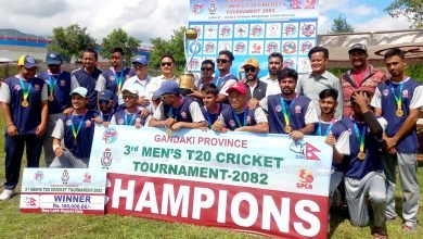 Photo of गण्डकी प्रदेश तेस्रो पुरुष टि–२० क्रिकेटमा स्याङ्जा च्याम्पियन